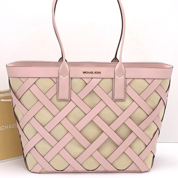 MICHAEL KORS SIENNA Large Tote Shoulder BAG In POWDER BLUSH Leather Canvas - Picture 3 of 16